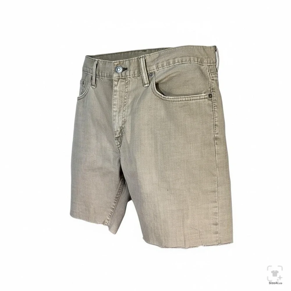 Levis 514 Shorts Mens 34 Beige Bermuda 5 Inseam Denim 5-Pocket Cutoff Raw Hem